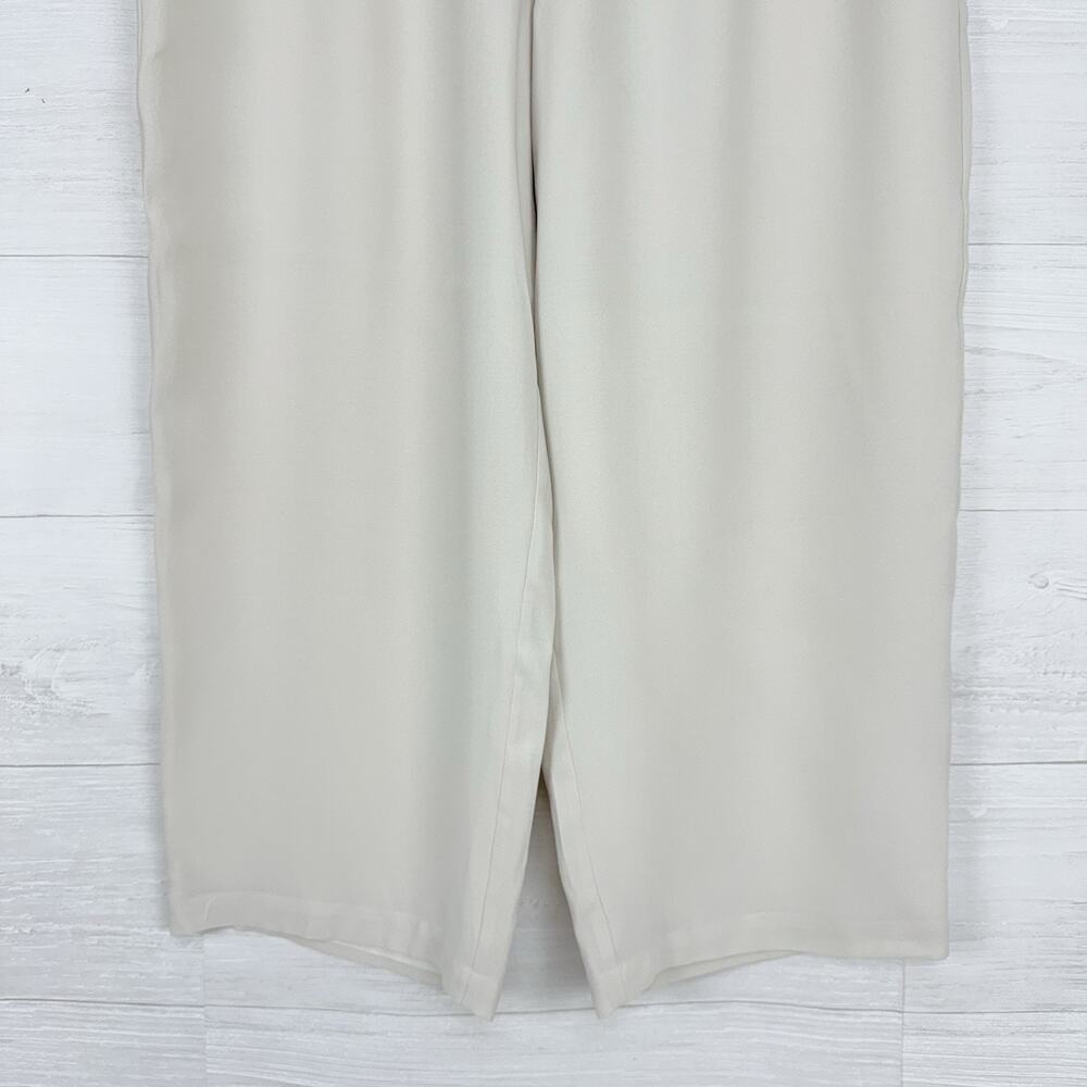 Eileen Fisher Size XL Silk Georgette Crepe Cropped Pants Wide Leg Pull On Bone - Picture 5 of 16